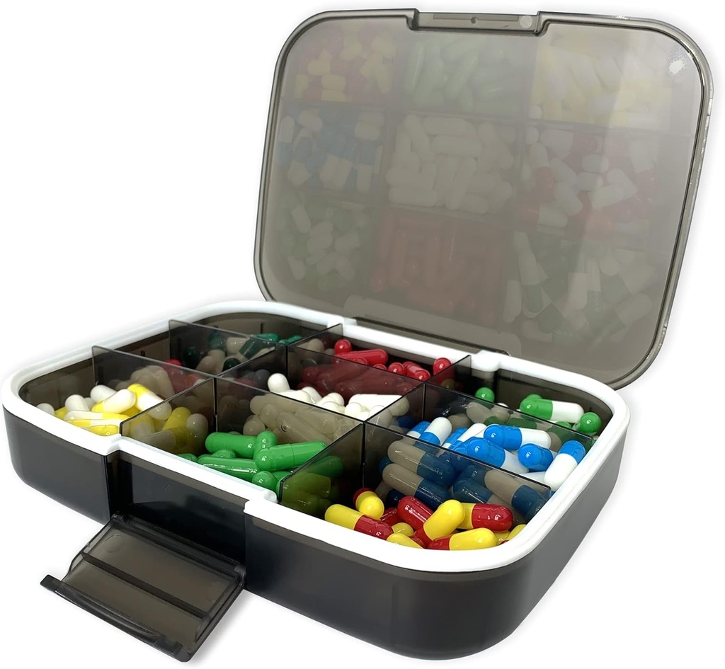 Velký Pořadatel pilulek, 7.7x5.7 "Travel Vitamin Box Lightproof 9 Compartments Přenosné pilulky Příslušenství Nábytek Moisture Proof Pill Holder Medicine Container