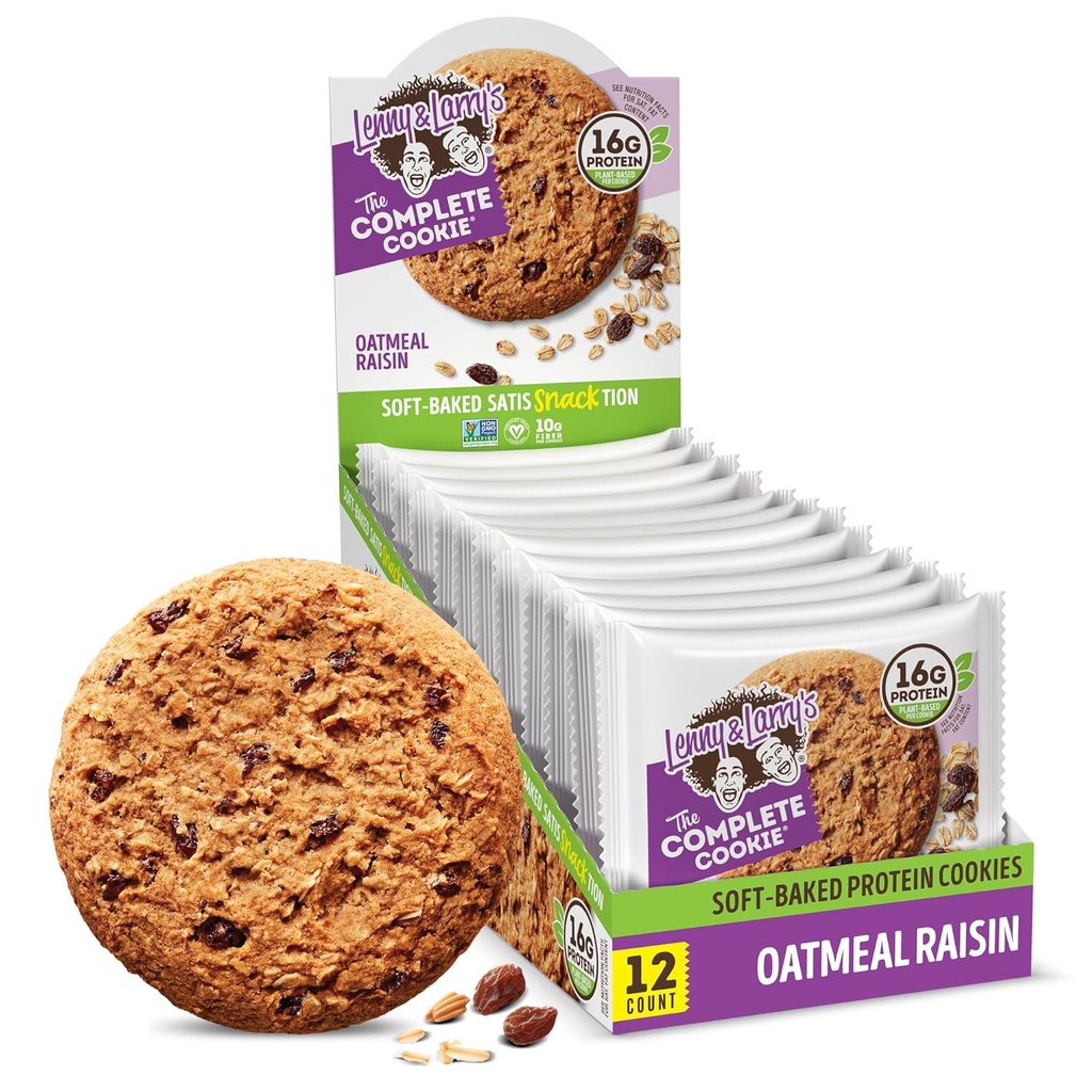 Lenny & Larry 's The Complete Cookie, Oatmead Raisin, 16g Plant Protein, Vegan, Non- GMO, 4 Ounce (balení po 12)
