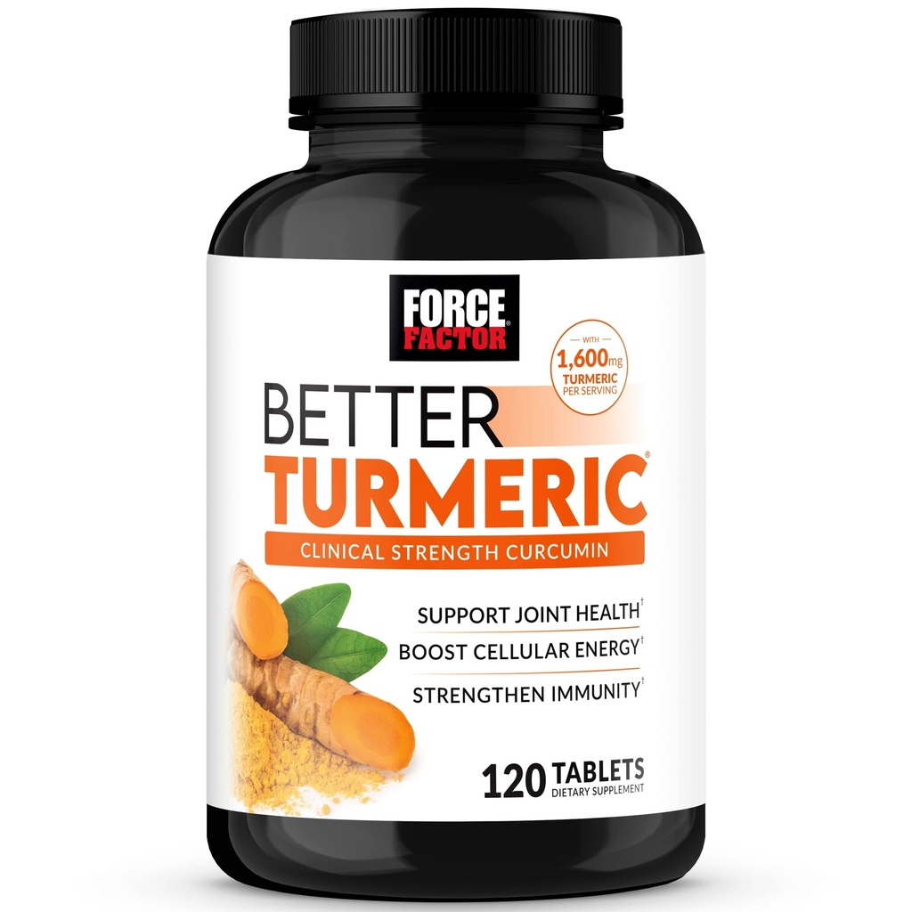FORCE FACTOR Lepší kurkumin 1600mg s černým pepřem a zázvorem, dodatek ke společné podpoře klinické síly, Superior Absorpce, 120 tablet