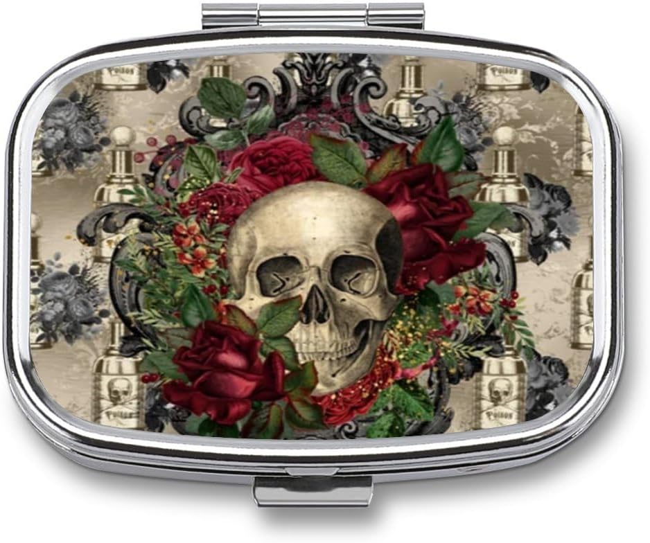 Metal 2 Complex Pill Organizátor Cestování Friendly Přenosný Kompaktní Pilový box Roztomilý Pill Pouzdro na držení vitamínů, Rybí olej, doplňky, Meds, Tablet pro kabelku, Kapsa. (Skull)