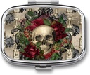 Metal 2 Complex Pill Organizátor Cestování Friendly Přenosný Kompaktní Pilový box Roztomilý Pill Pouzdro na držení vitamínů, Rybí olej, doplňky, Meds, Tablet pro kabelku, Kapsa. (Skull)