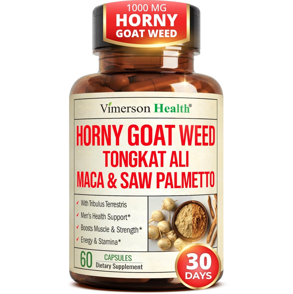 HornyGoatweed for men (1000mg per Serving) - Muž Enhancing dodatek w / Maca Root, Tongkat Ali, Saw Palmetto, Panax Ginseng, Tribulus Terrestris & L-Arginin pro energii, pohon a sílu