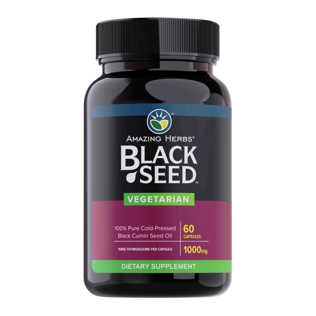 Úžasné Byliny Black Seed Oil Kapsle - Black Seed Oil Pills, Black Cumin Seed Oil Kapsle, Cold Pressed Nigella Sativa dodatek, Blackseed Oil, Non GMO, 100% čisté - 60 Vegetariánské Kapsle, 1000 mg