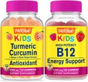 WellYeah Kurkumin děti + Vitamin B12 Děti, Gummies Bundle - Great Ochutnávání, Vitamin dodatek, gluten zdarma, GMO zdarma, Žvýkací žlab