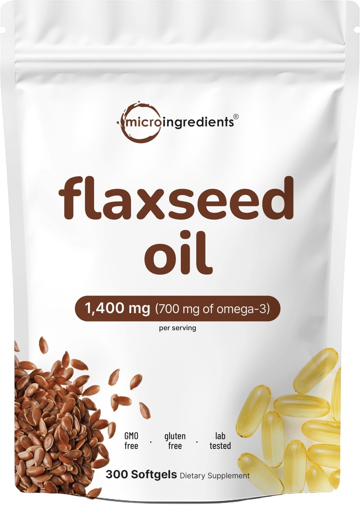 Flaxseed Oil 1400mg Softgels, 300 Counts CLAS124; w / 700mg ALA Omega 3, Cold Pressed, Rich in Fatty Acids, Alpha Linolenová kyselina, Podpora srdce zdraví a imunitního systému CLAS124; Non- GMO, No Gluten - 300 Služeb