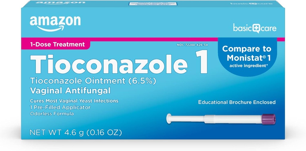 Basic Care Tiokonazol Ointment 6.5 Procento, 1- Dávka Léčba, Vaginální kvasinková infekce Léčba pro ženy, Péče o ženy, 0,16 unce (Balení po 1)