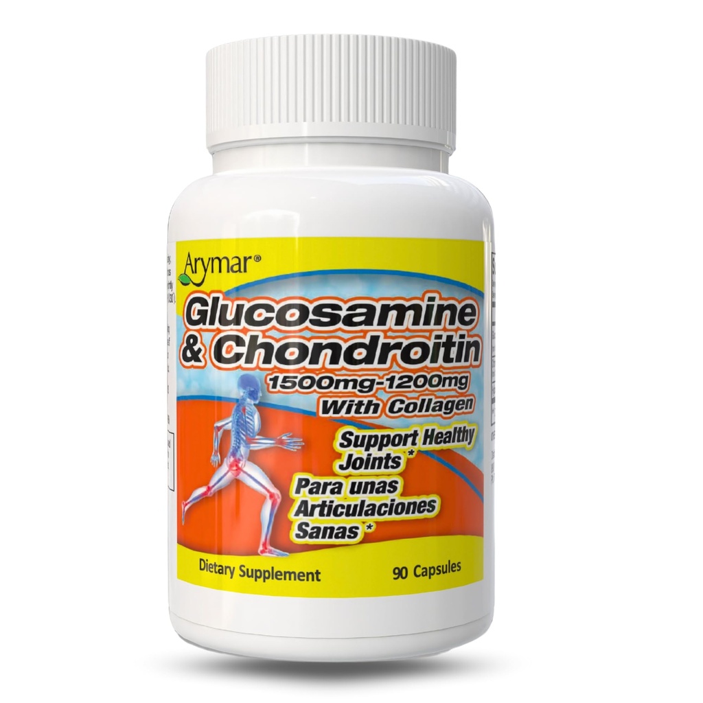 ARYMAR Glucosamine 1500 mg a Chondroitin 1200 mg s kolagenem - Společný doplněk zdraví - 90 Kapsle