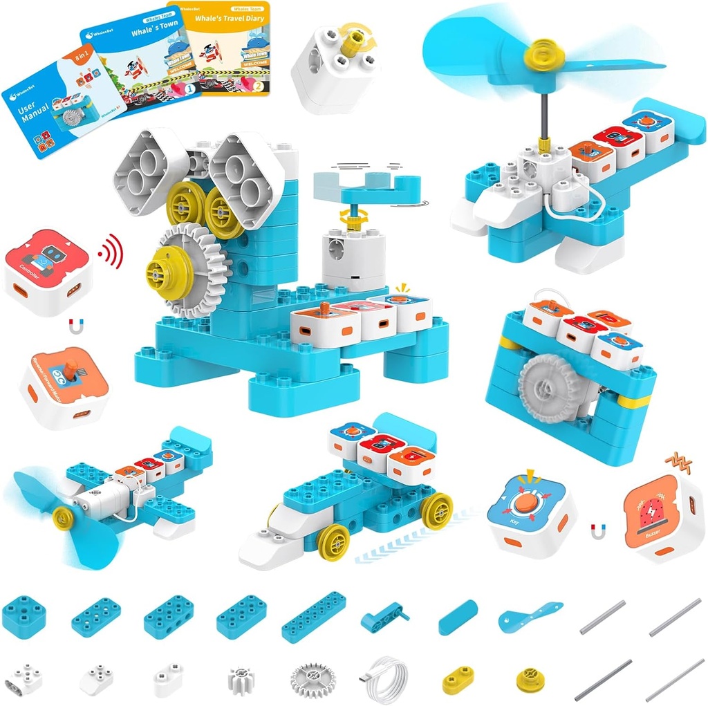 WhalesBot A1 Coding Toy for Kids, Building Block Robot, Fun STEM Hračka s magnetickým regulátorem a senzorem bloky, Screen- Free Coding s 3 vodicími knihami pro děti 3-6