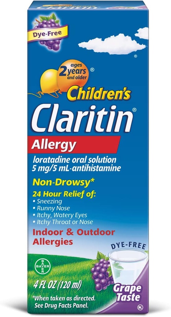 Claritin Dětské 2 hodiny Non- Drowsy Alergie perorální roztok 5 mg / 5 ml, Grape 4 Fl Oz