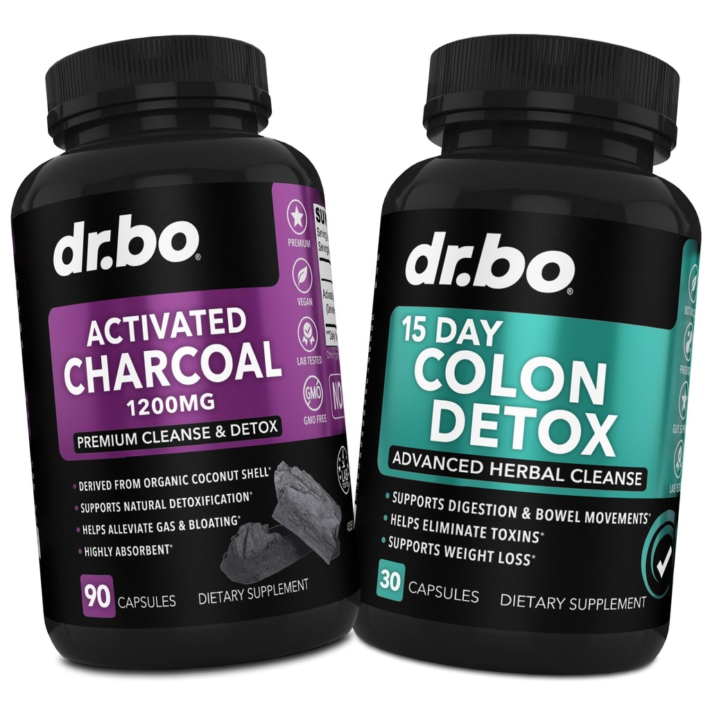 Aktivované Charcoal & Colon Cleanser Detox - Organic Coconut Charcoal Pills & Colon Cleanse for Stomach Gas Bloat & Regularity - Bowel Movement Supplements for Stomach Bloating, Gut Support