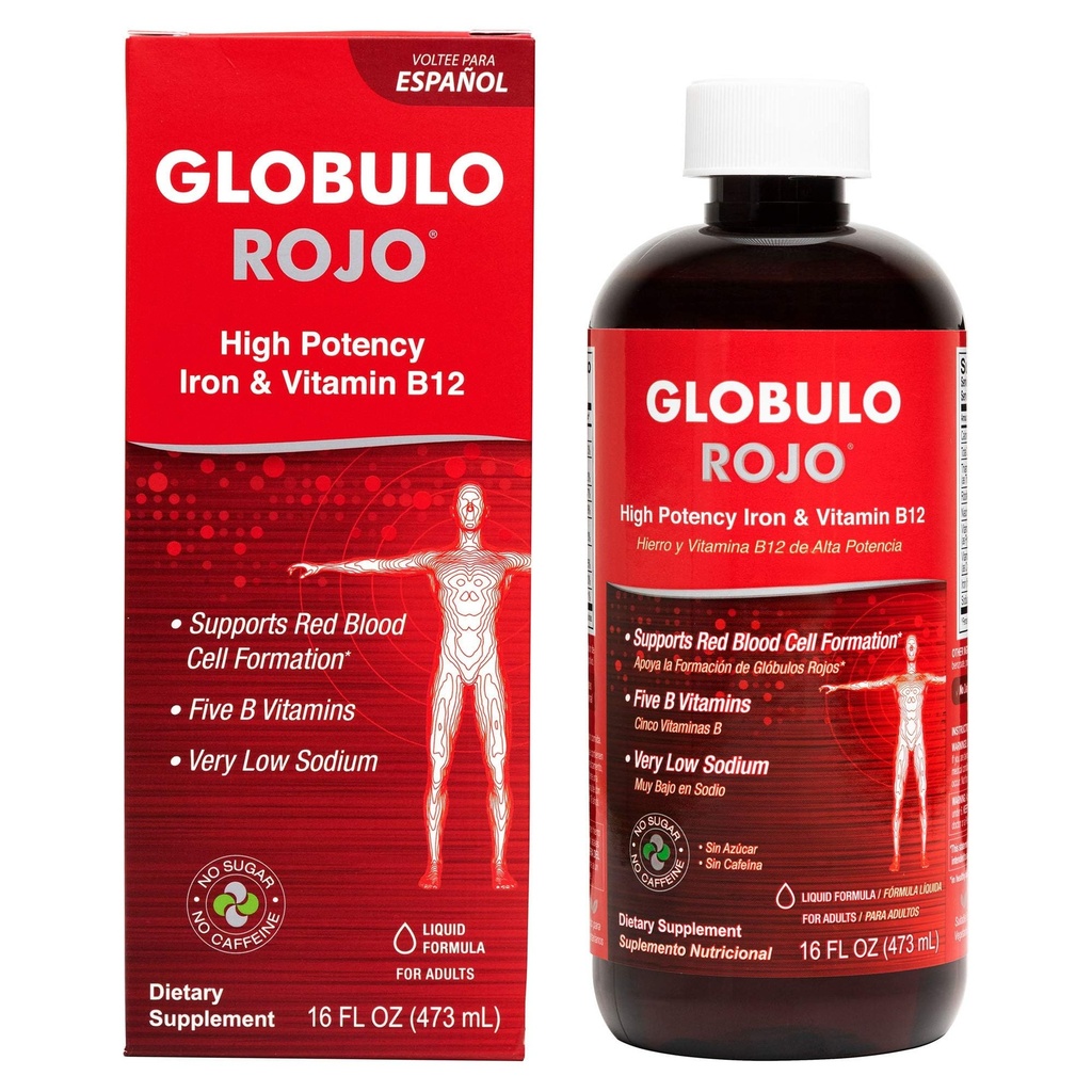 Globulo Rojo Iron Supplement - Liquid Dieter Supplement with High potency Iron & B Vitamins (Vegan) (16 Fl Oz (Balení po 1))