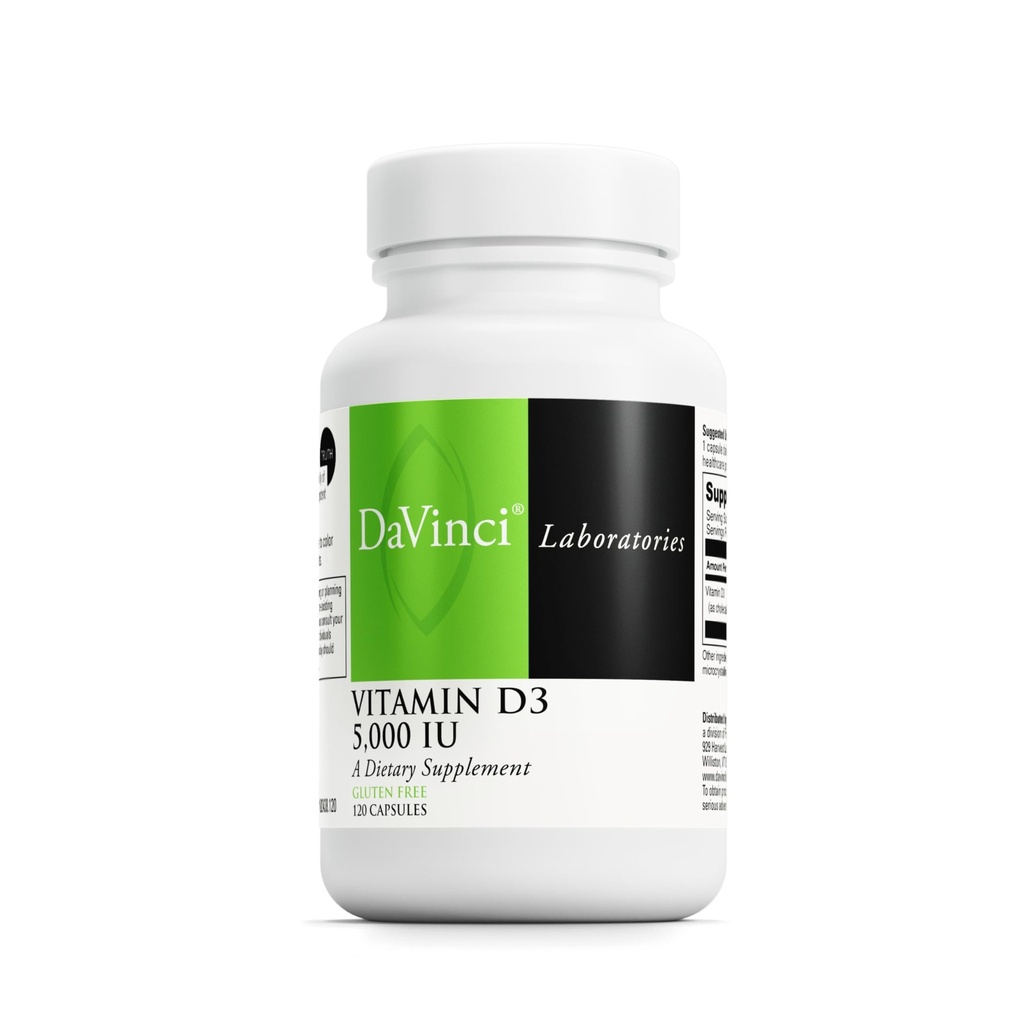 Laboratoře DAVINCI Vitamin D3 5000 IU - dodatek stravy k podpoře zdravých zubů a kostí, kardiovaskulární funkce a imunitního zdraví * - s 5000 IU na jedno podání - Bezlepkové - 120 Kapsle