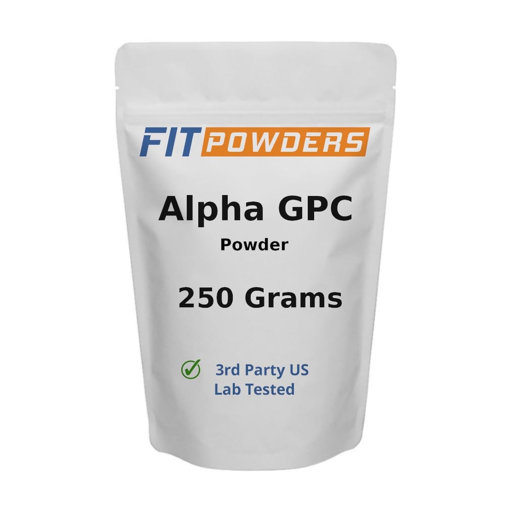 Alpha- GPC Powder 250 Grams, Non- GMO Alpha GPC dodatek Cholin Powder, Vegan, třetí strana testována, Předcvičení, Paměť a zaměření, s Scoop