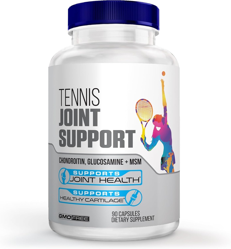 Tenis Joint Support Supplementary - Zdravé kolena, záda, chrupavka, a spony - Glucosamine Chondroitin MSM- GMP Certifikované Tenisové doplňky a společná podpora pro atlety - 90 Kapsle
