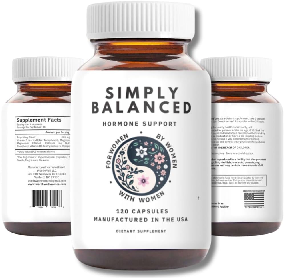 Jednoduše vyvážená - Hormonální rovnováha pro ženy - Obnovit hormon Harmony - PMDD doplňky pro ženy - Perimenopauza - Menopauza - Cortisol Reducer - PMS - PCOS doplňky - 120 ct