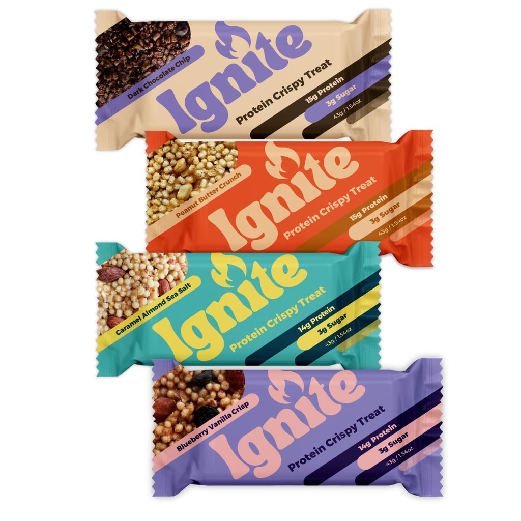 Ignite Bars High Protein Snacks, Nízký cukr Protein Snacks, Zdravé Snacks pro dospělé a děti, Fiber Bar Crispy Packaps - Gluten Free, Paleo & Individuálně zabalené Power Boost Protein Bary Variety Pack