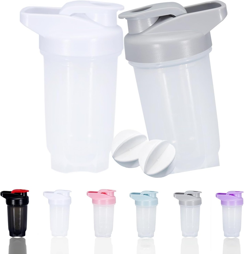 Třpytivý proteinový hrnek a 10- Ounce / 300ML třepací lahvička s whiskovými kuličkami, proteinový třepací set, ne- BPA plast (šedá + bílá (2PCS))