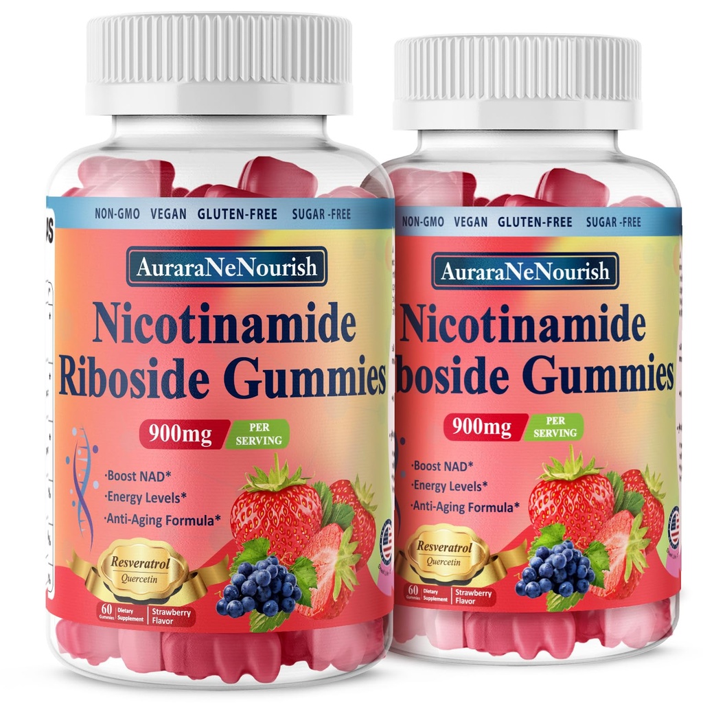 2 Pack NAD Resveratrol dodatek, cukr zdarma 900mg gumové s Quercetin, kolagen, podpora vitamínu proti stárnutí, buněčné regenerace, Energy Boost, Zlepšení kůže pro ženy