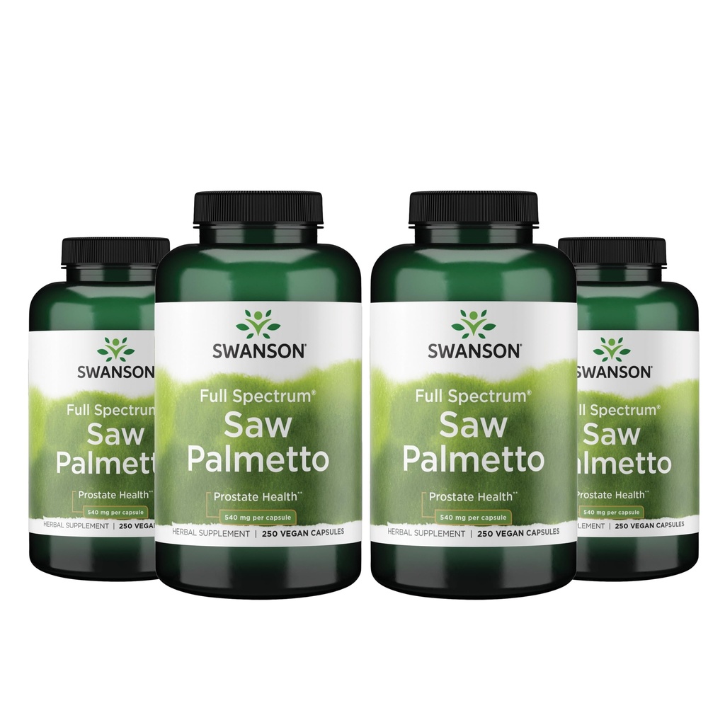 Swanson Saw Palmetto - Bylinný dodatek na podporu mužského prostaty Zdravotní podpora - Přírodní doplněk vlasů a Močové Zdravotní podpora (540 mg 250 Kapsle) (4 Pack)