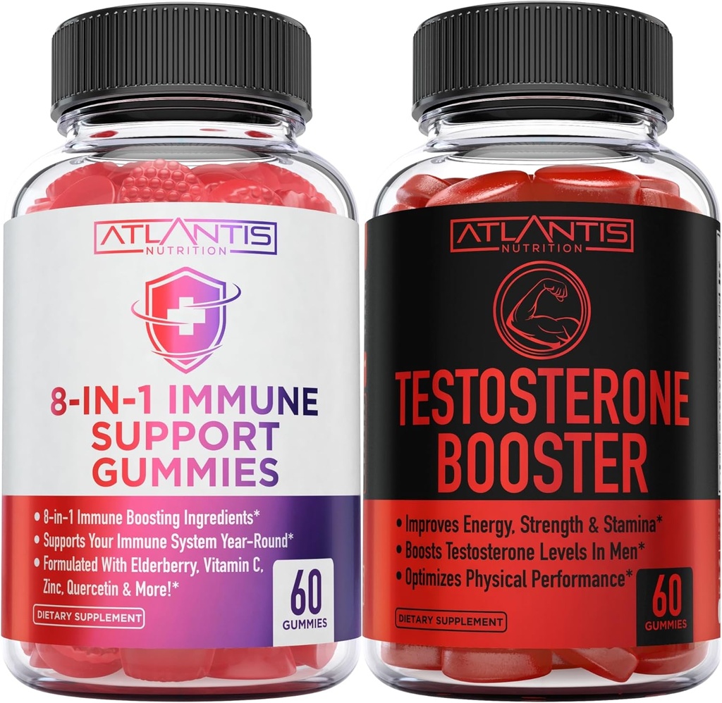Atlantis Nutrition 8- in-1 Imunitate Support 60 Gummies + Testosteron Booster 2- Pack (120 Gummies)