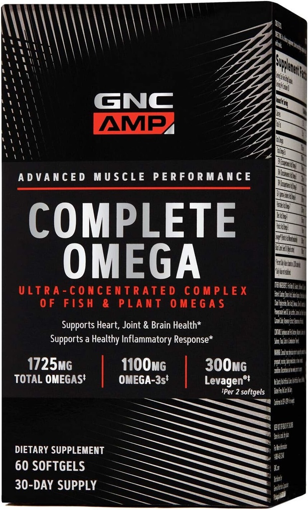 GNC AMP Kompletní Omega, Podporuje srdce, kloub, zdraví mozku, 60 Počet