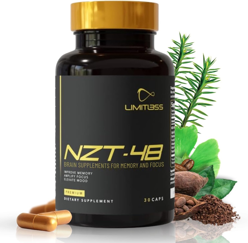 NZT-48 Brain Booster 124; Nootropní mozkové doplňky pro paměť a zaměření 124; Premium přírodní energie dodatek s kofeinem, fosfatidylserin, Vitamíny B6 & B12, Ashwagandha 124; 60 Služeb