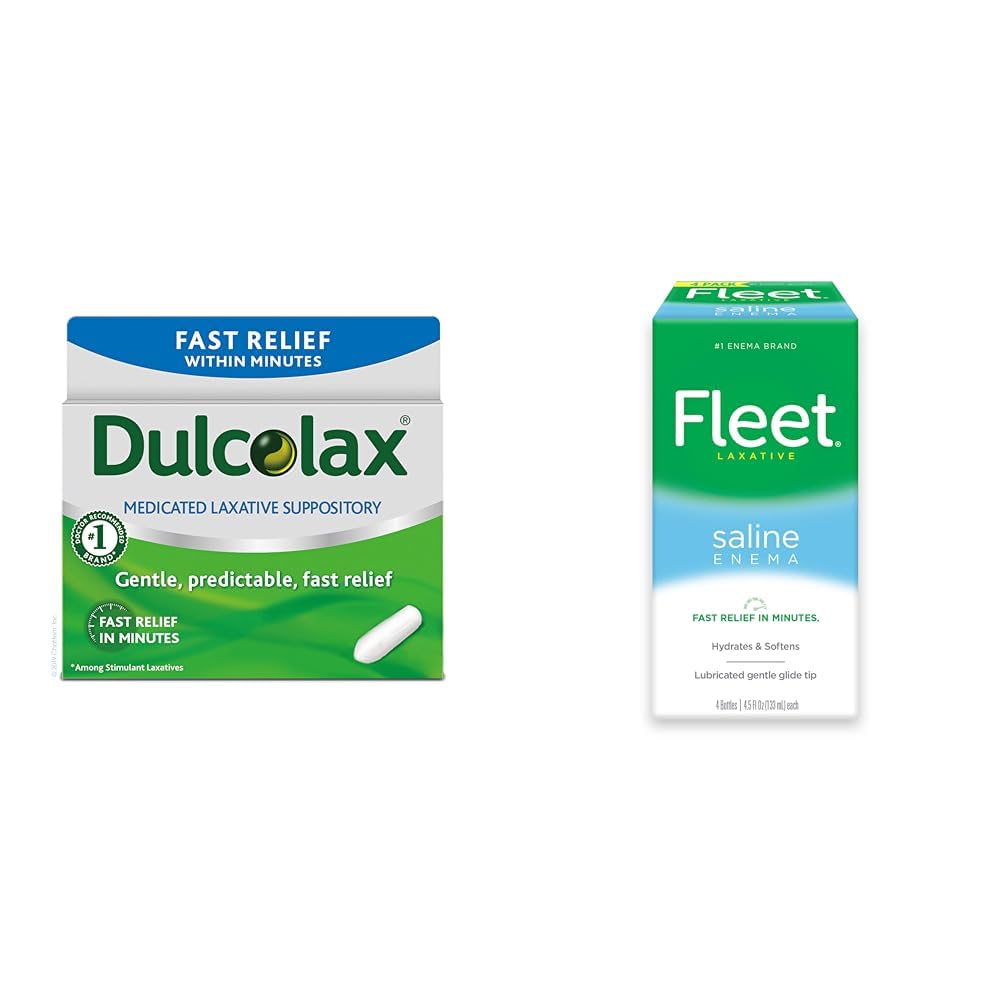 Dulcolax Fast Relief Medicated Laxative Suppositors Fast Relief, Rectal Use Only, Bisacodyl, 10 mg & Fleet Laxative Saline Eenema pro dospělé Zácpa, 4, 5 fl oz, 4 Lahve