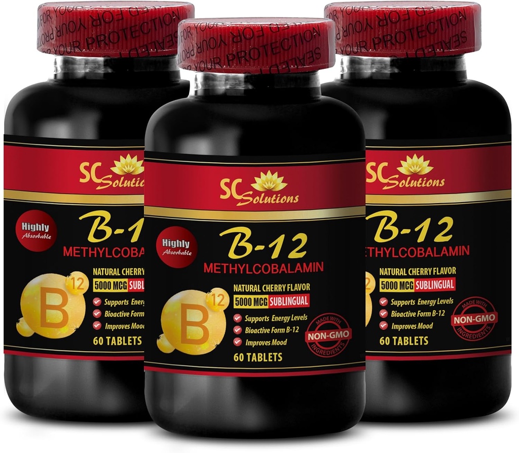 imunní podpůrné pilulky - METHYLCOBALAMIN VITAMIN B-12 5000 - proti stárnutí doplněk pro ženy, nejlepší energetické doplňky, vytrvalost výdrž, imunitní podpůrná kapsle, vitamin B 12 metabolismus - 3 Bot 180