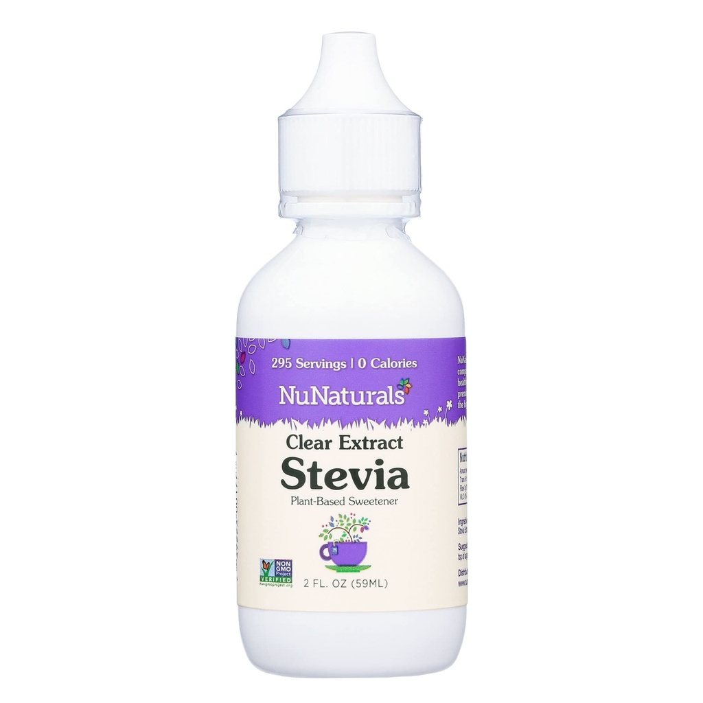 NuNaturals Clear Extract Stevia, Plant- based Sweetener, Plastic Bottle, 2 oz