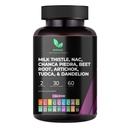 Mishas Nutraceutical Milk Thistle Dandelion Root, NAC a TUDCA dodatek - Podporuje zdraví jater, vyčištění jater Detox, ledviny a dýchací systém - 60 Vegan Kapsle