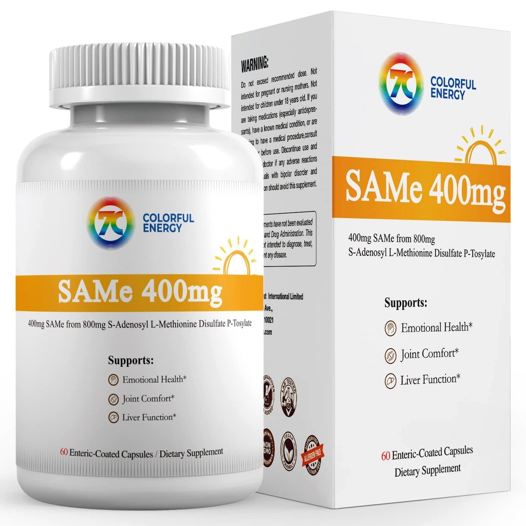 7c Sam e 400mg dodatek (S- Adenosylmethionin), Vitamin B6, B12 Přidáno k vylepšení Sam- e účinnost, Mood a Joint Comfort, Vegan, Non- GMO, Gluten- Free, 60 Enteric Coated Kapsle