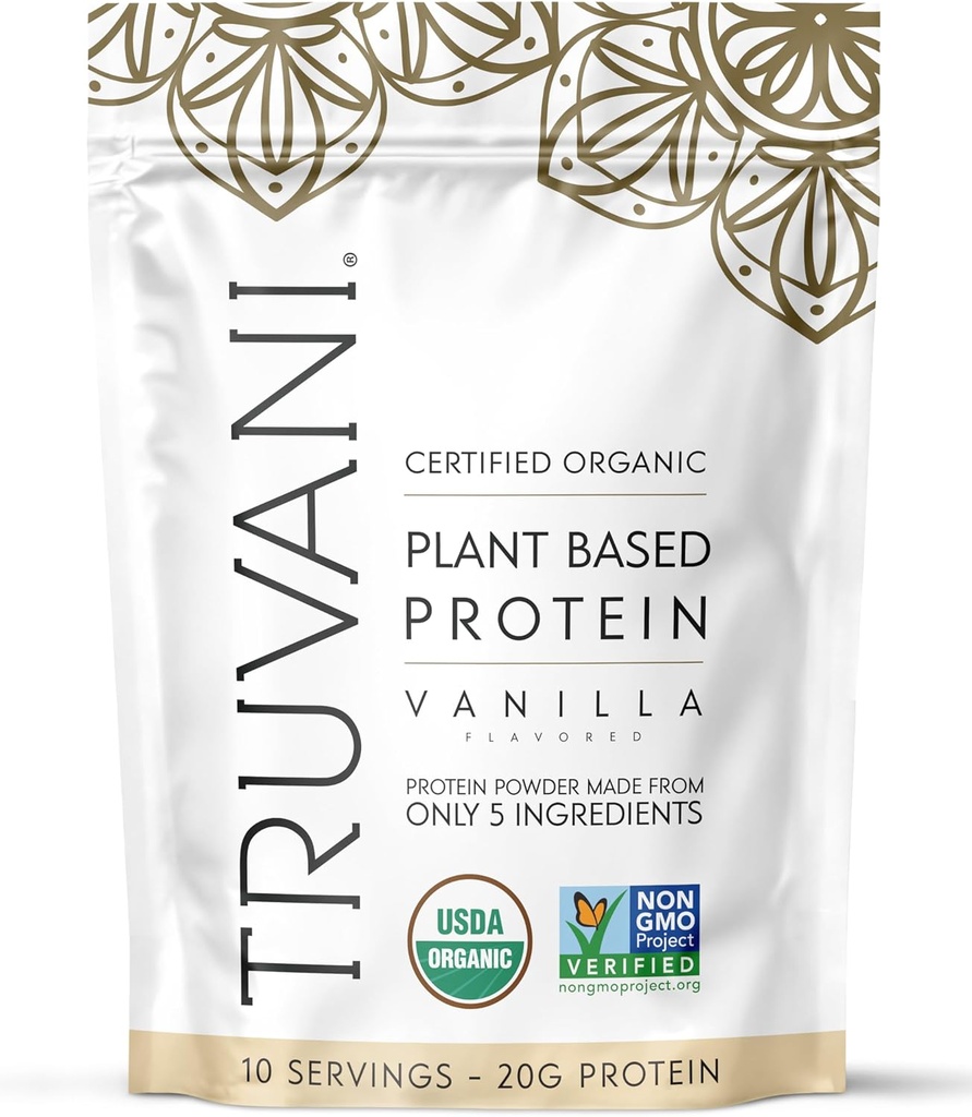 Truvani Vegan Pea Protein Powder 124; Vanilla phase 124; 20g Organic Plant Based Protein 124; 10 Servings Phase 124; Keto phase 124; Gluten & Dairy Free Phase 124; Low Carb phase 124; No Add Sugar