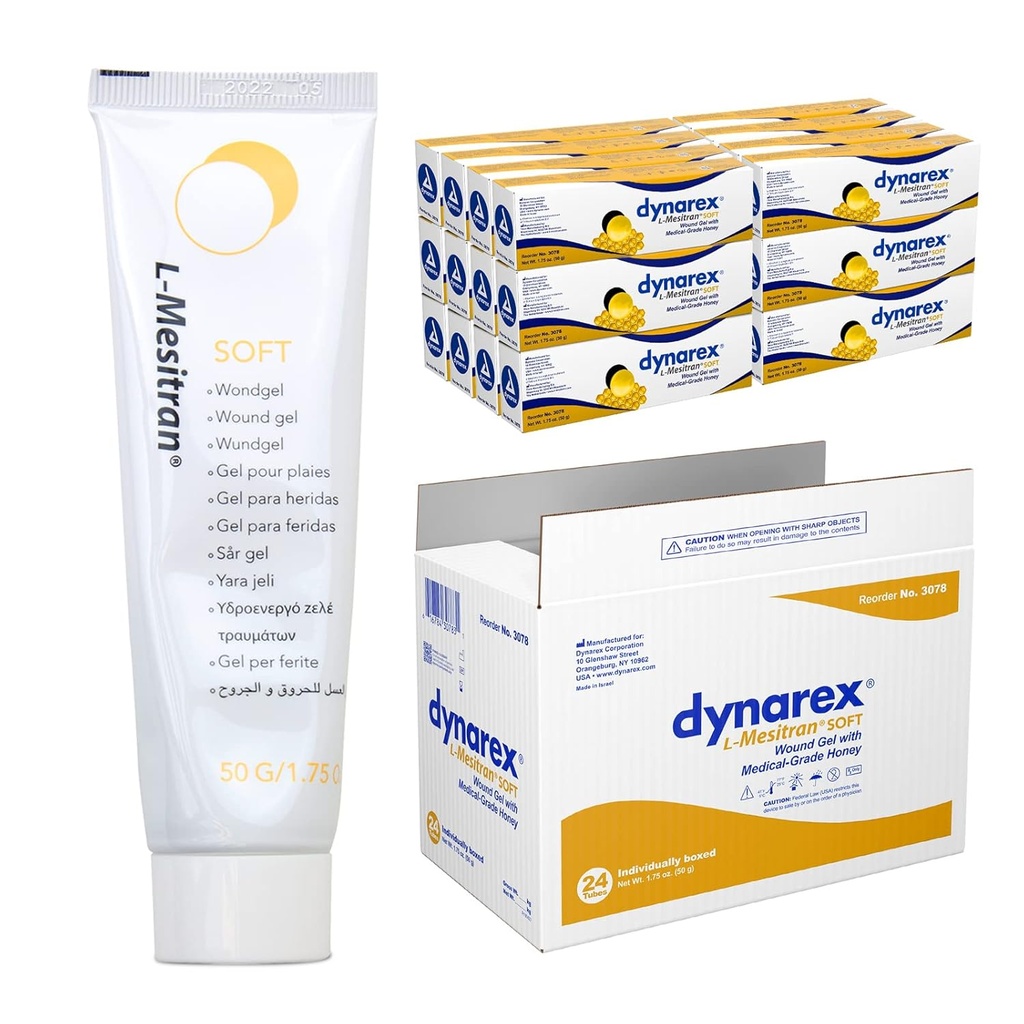Dynarex Honey L- mesitran Soft Wound Healing Gel with Medical Grade Honey, 1.75 Ounces, 24 Count