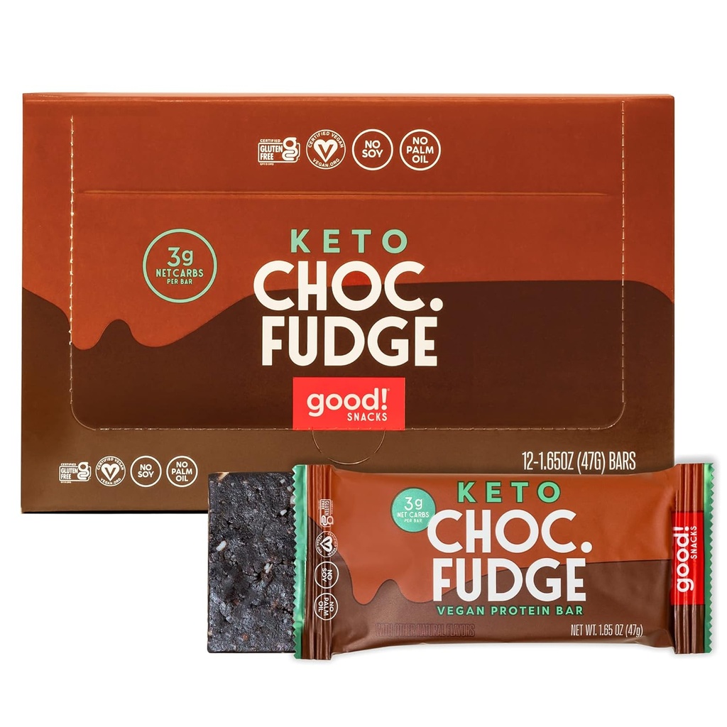 Dobře! Snacks Chocolate Fudge Keto Protein Bar, Vegan, Soy & gluten Free, Nízký cukr strava náhrady, 11g Vysoký protein, Přírodní zdravé Snack, pro atletiky a aktivní životní styl, 3g čisté sacharidy, 12 Bary