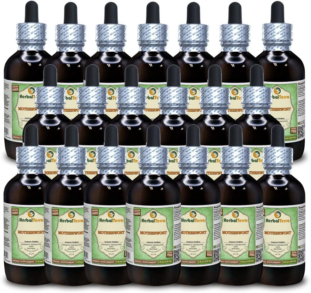 Mathewort (Leonurus Cardiaca) Glycerite, Organic Sured Herb Alcohol- Free Liquid Extract (Značka: HerbalTerra, Proudly Made in USA) 20x4 fl.oz (20x120 ml)
