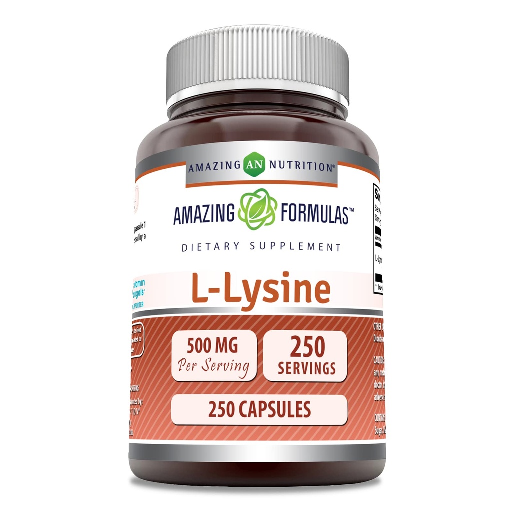 Amazing Applicas L-Lysin 500 Mg Amino Acid Dodatek 124; Kapsle 124; Non-GMO Creditor 124; Gluten- Free Application 124; Made in USA (1 balení 124; 250 Počet)