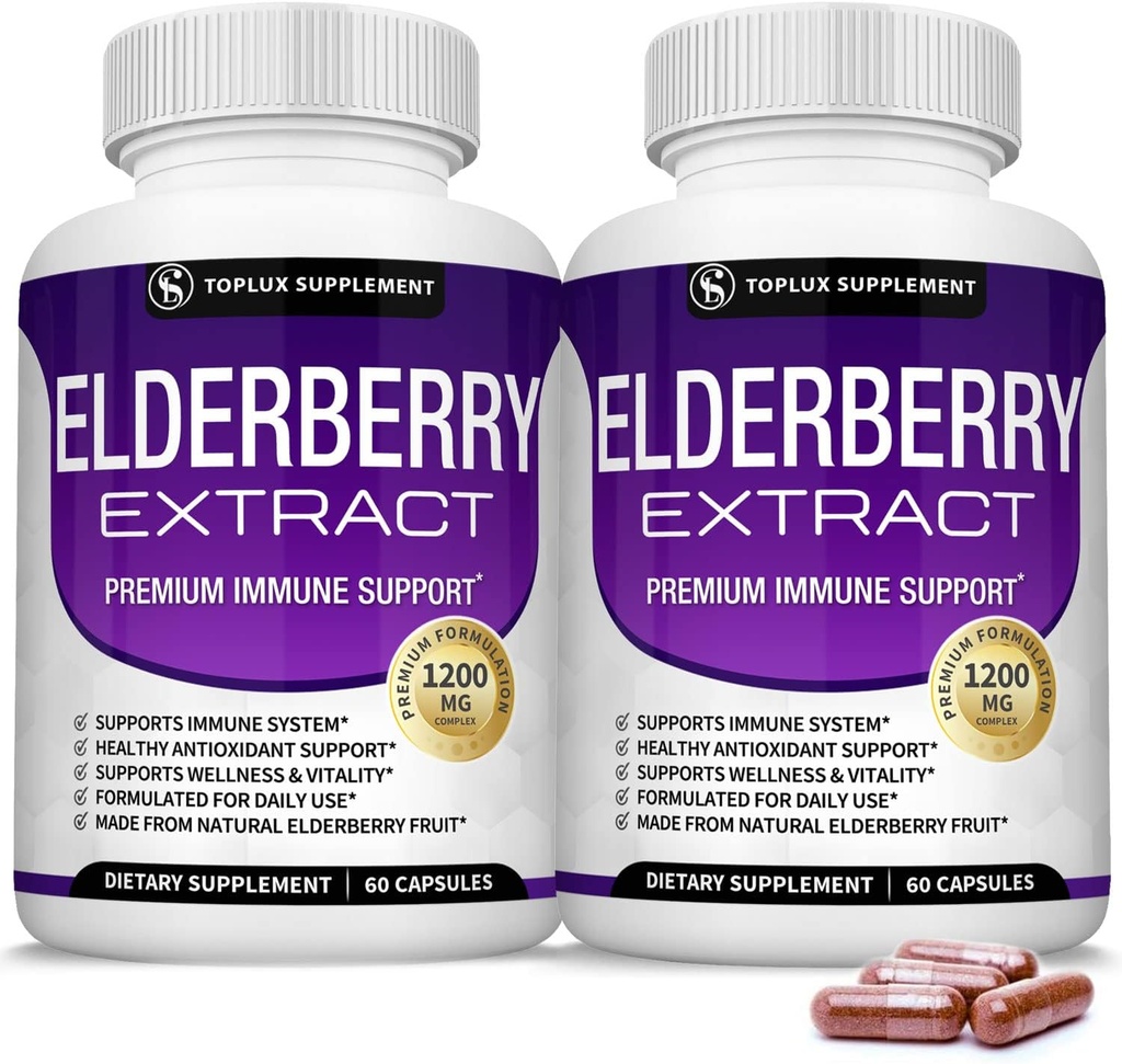 Organické Elderberry Kapsle s Sambucus Extract - Čisté Elderberry Ovoce pro imunitní podporu, Skin Health & Powerful Antioxidant, Zvýšení imunity pro muže a ženy, 60 Veggie Kapsle, Non- GMO & No Sugar