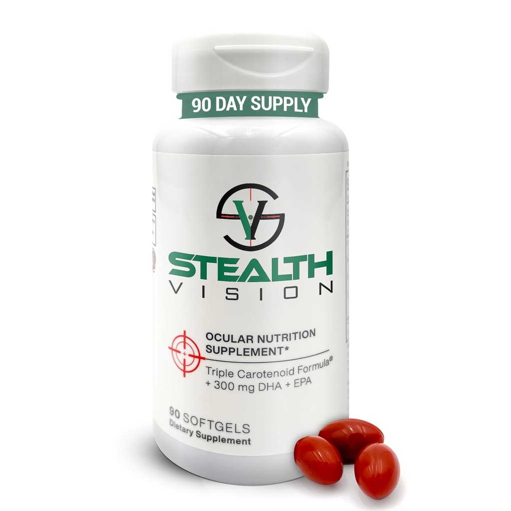 Stealth Vision Eye Vitamin, Oční dodatek s Lutein, Zeaxanthin, a Meso-Zeaxanthin, Non- GMO oční zdravotní vitamíny pro dospělé, Vize Essentials pro kompletní oční podporu (90 softgels)
