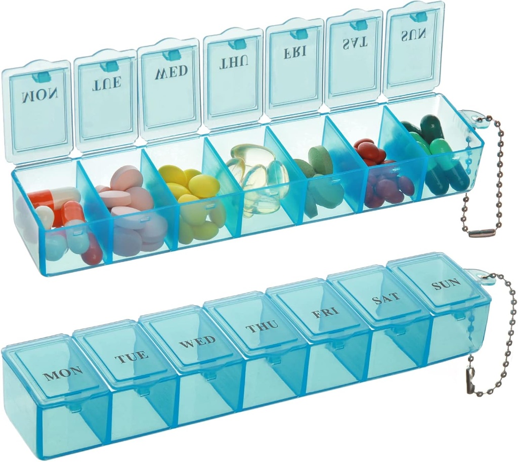 2 Balení Týdenní pilulkový pořadatel, Velká 7 den Pill Box, Denní vitamin Case Medicine Box, Pill Nádoby na léky doplňky rybí olej (modrá)