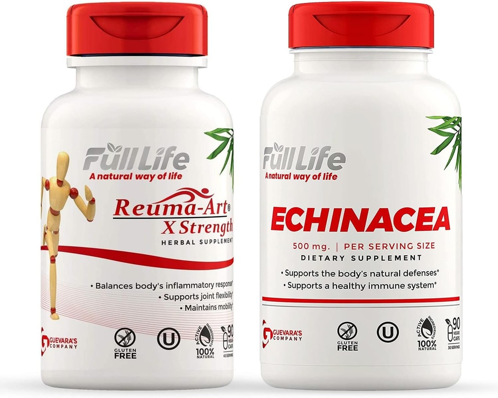 Full Life Reuma- Art X Síla a Echinacea Kapsle - Společná podpora Dodatek - Echinacea Purpurea Extract - Kosher, Gluten- Free - 90 Veggie Kapsle Každý