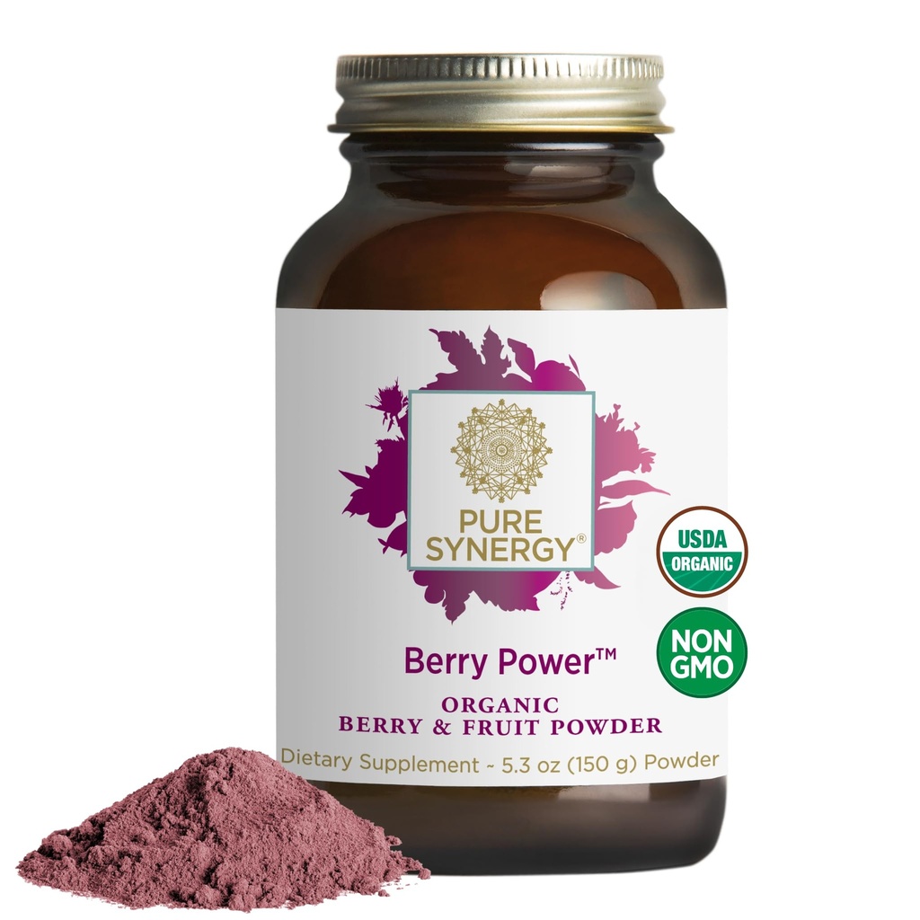 PURE SYNERGIE Berry Power 124; Organic Berry and Fruit Powder 124; Antioxidant Supplement with Organic Acai, Camu Camu, and Wild Blueberry OF 124; for Health Aging, Imunitary, and Skin Support (5.3 oz Powder)