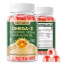 Vegan Omega 3 Gummies 1200mg - Dual Layer - Fish Oil Alternative, Mořské řasy Omega 3 Dodatek DHA 600mg, EPA 400mg s Astaxanthin, Cukr zdarma, 60 Cts