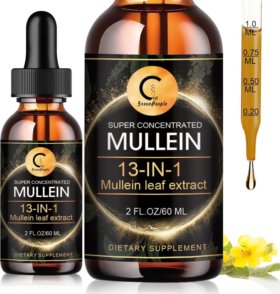 Mullein kapky pro Lung, Mullein Leaf Extract, Super Koncentrované Mullein tekutá tinktura, Vegan, Non- GMO, 2 FL OZ