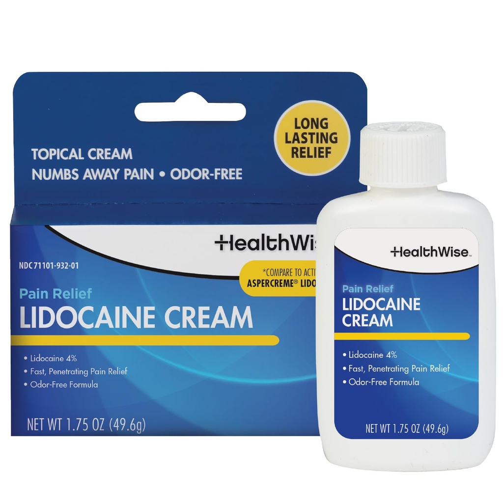 Zdravotní Wise Maximální síla Lidokain Cream 124; Numbs Away Pain 124; Long- Lasting Relief 124; Non- Greasy Creditor 124; 1.75 Oz