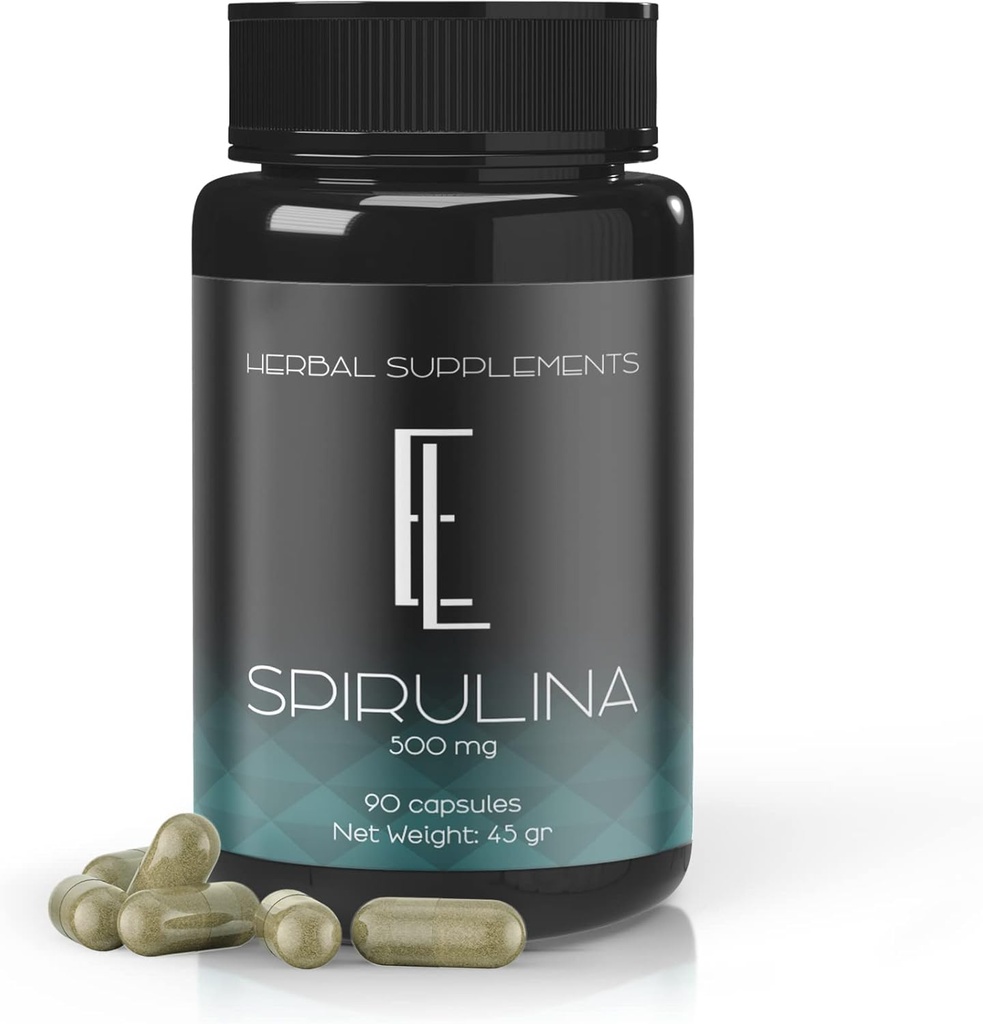 Enchanted Living Spirulina Kapsle - 90 x 500 mg, High-Potency Plant- Based Superfood, doplňky, Non- GMO Zeleninové celulosy Vegan Friendly Kapsle