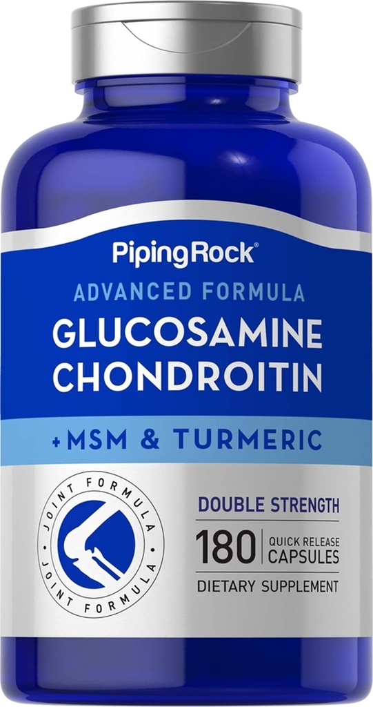 Piping Rock Glucosamine Chondroitin MSM a kurkuma 124; 180 Kapsle 124; Komplexní doplněk 124; Advanced Double Strength Formule 124; Non- GMO, gluten zdarma
