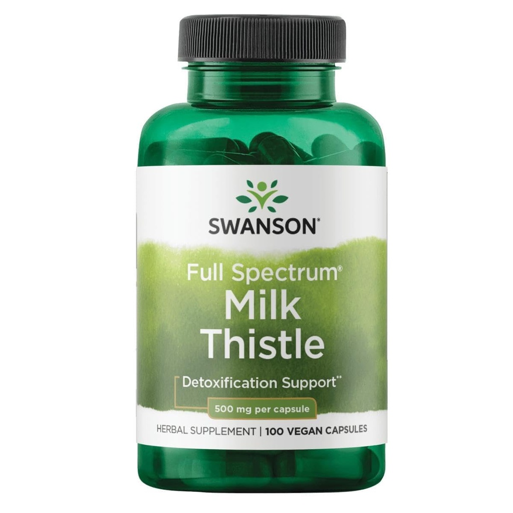 Swanson Full Spectrum Milk Thistle Heat Health Supplement pro dospělé, kteří hledají přírodní detoxikaci a antioxidant Support - 500 mg (100 Vegan Kapsle)