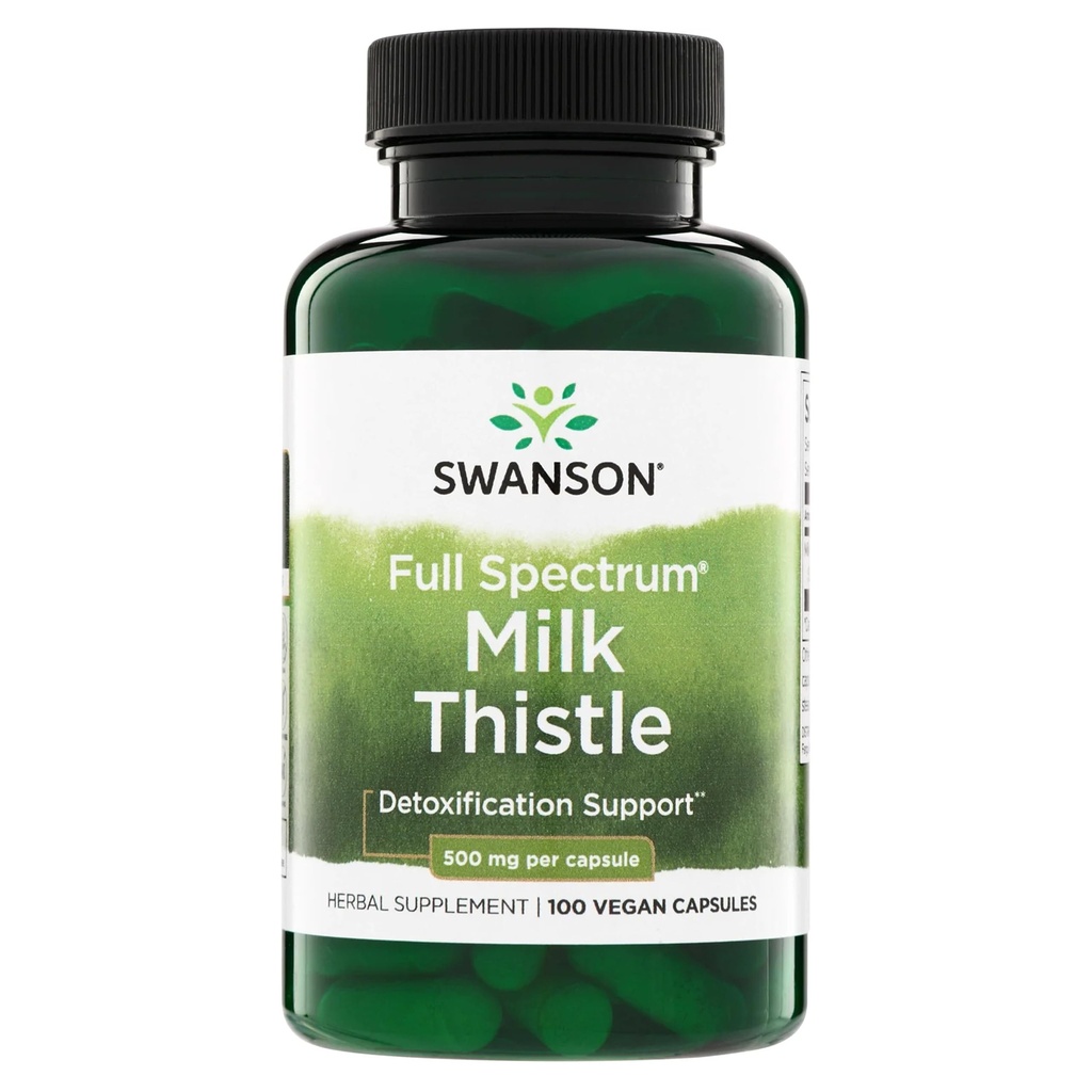 Swanson Full Spectrum Milk Thistle Heat Health Supplement pro dospělé, kteří hledají přírodní detoxikaci a antioxidant Support - 500 mg (100 Vegan Kapsle)