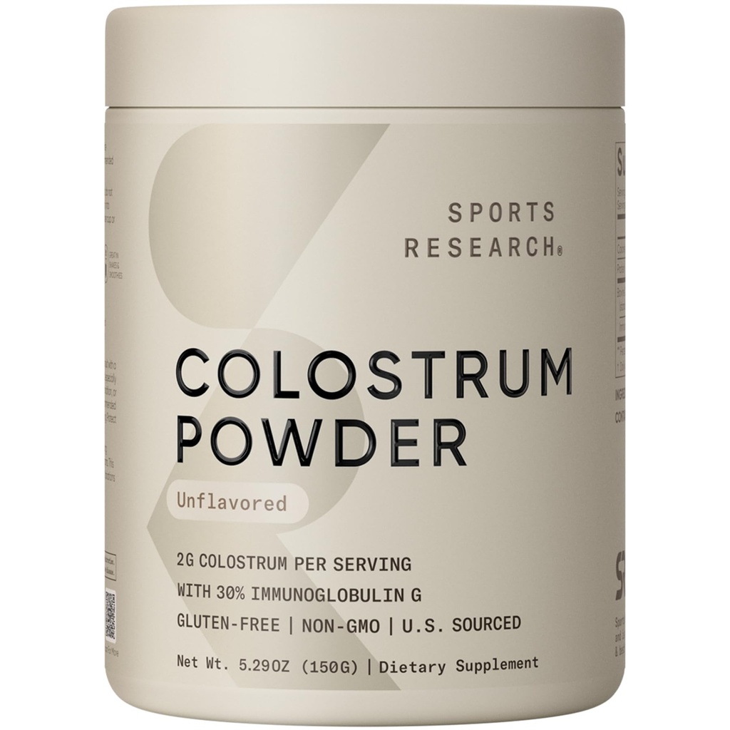 Sports Research ® Bovine Colostrum Powder - Snadno míchat, Single Ingredient Superfood - Podpora imunity a Gut Health w / IgG Protilátky - U.S. Sourced · Non-GMO · Gluten Free - 75 Služeb (Neochucené)