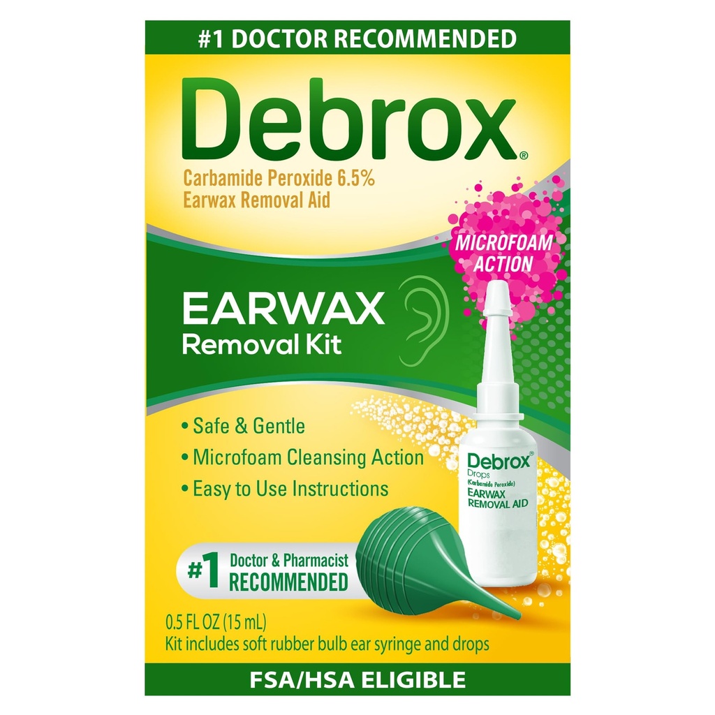 Debrox Ear Wax Remotal Kit, Bulb Syringe & 0.5 Fl Oz Uar Wax Remotal Drops with Carbamid Peroxide